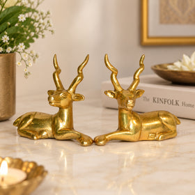 Sitting Brass Deer Statue Showpiece for Vastu Grace & Harmony | Pure Brass Deer Figurine for Home, Office & Shop | Decorative Brass Sitting Deer Sculpture for Prosperity, Elegance & Spiritual Home Décor