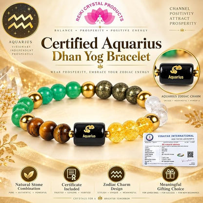 Certified Dhan Yog Aquarius Zodiac Bracelet 8 mm