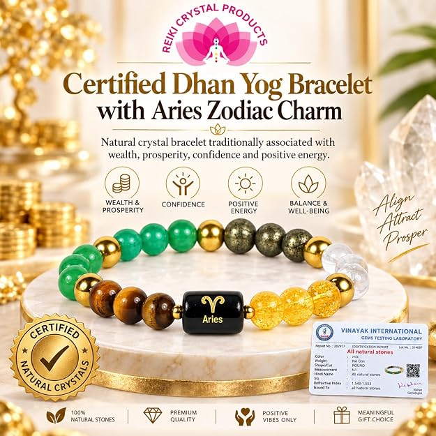 Certified Dhan Yog Aries Zodiac Bracelet 8 mm