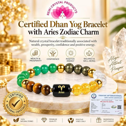 Certified Dhan Yog Aries Zodiac Bracelet 8 mm