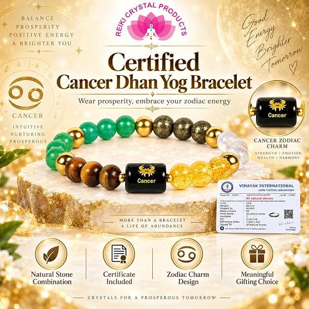 Certified Dhan Yog Cancer Zodiac Bracelet 8 mm