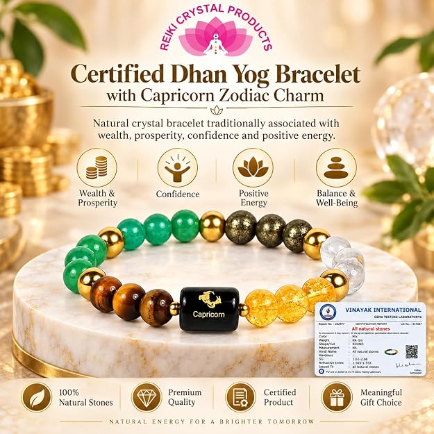Certified Dhan Yog Capricorn Zodiac Bracelet 8 mm