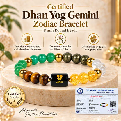 Certified Dhan Yog Gemini Zodiac Bracelet 8 mm