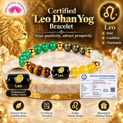 Certified Dhan Yog Leo Zodiac Bracelet 8 mm