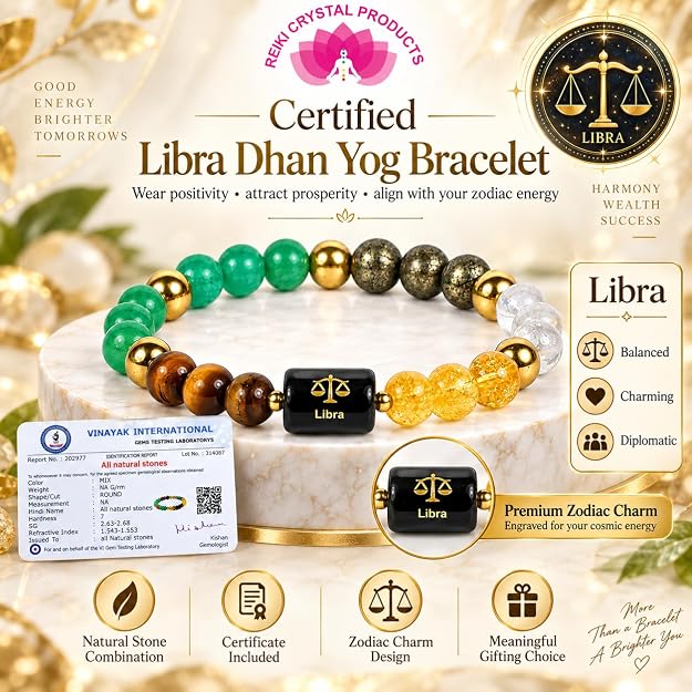 Certified Dhan Yog Libra Zodiac Bracelet 8 mm
