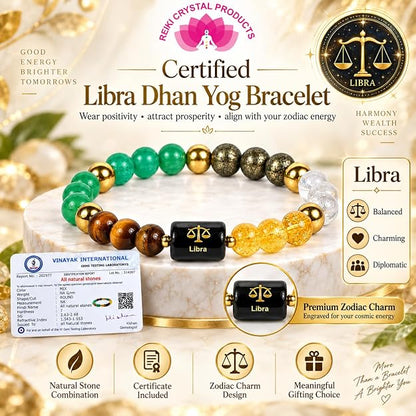 Certified Dhan Yog Libra Zodiac Bracelet 8 mm