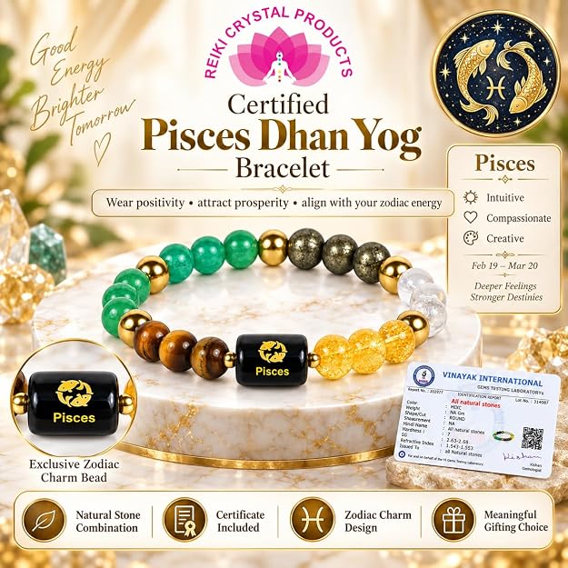 Certified Dhan Yog Pisces Zodiac Bracelet 8 mm