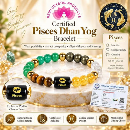 Certified Dhan Yog Pisces Zodiac Bracelet 8 mm