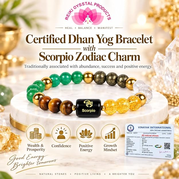 Certified Dhan Yog Scorpio Zodiac Bracelet 8 mm