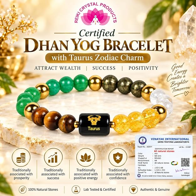 Certified Dhan Yog Taurus Zodiac Bracelet 8 mm