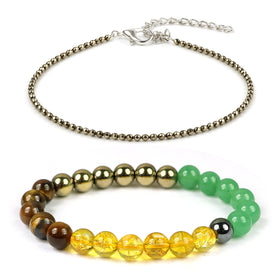 Natural Pyrite Anklet with Dhan Yog Bracelet 8 mm Combo | Crystal Jewelry Set for Wealth, Confidence & Daily Wear