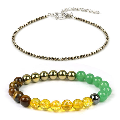 Natural Pyrite Anklet with Dhan Yog Bracelet 8 mm Combo | Crystal Jewelry Set for Wealth, Confidence & Daily Wear