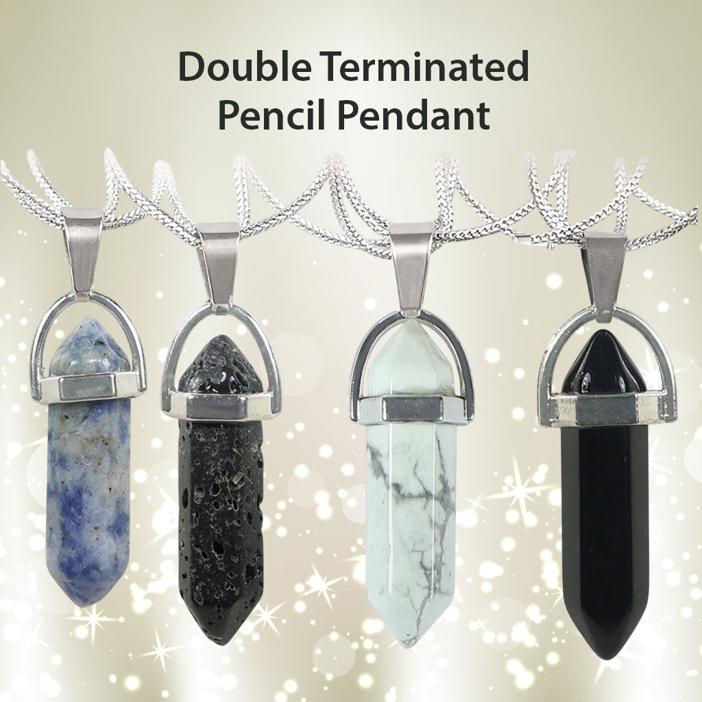 Natural Crystal Stone Double Terminated Pencil Shape Pendant with Metal Chain