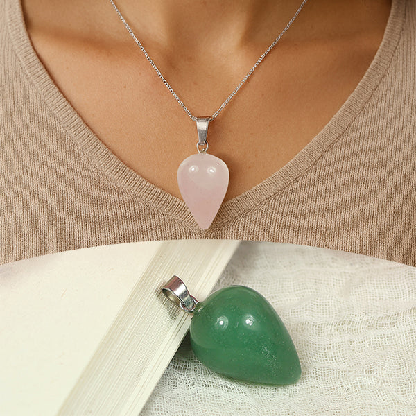 Natural Crystal Stone Drop Shape Pendant with Metal Chain