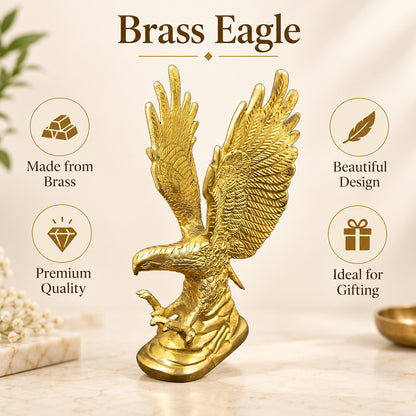 Brass Eagle for Vastu Remedy | Pure Brass Eagle Statue for Home, Office & Shop | Decorative Vastu Eagle Figurine for Strength, Vision, Protection & Positive Energy | Spiritual Home Décor