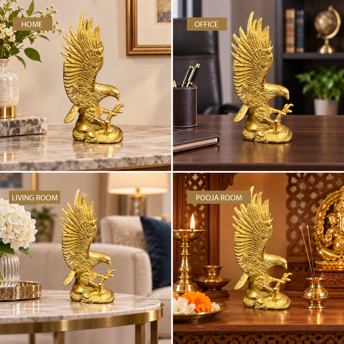 Brass Eagle for Vastu Remedy | Pure Brass Eagle Statue for Home, Office & Shop | Decorative Vastu Eagle Figurine for Strength, Vision, Protection & Positive Energy | Spiritual Home Décor