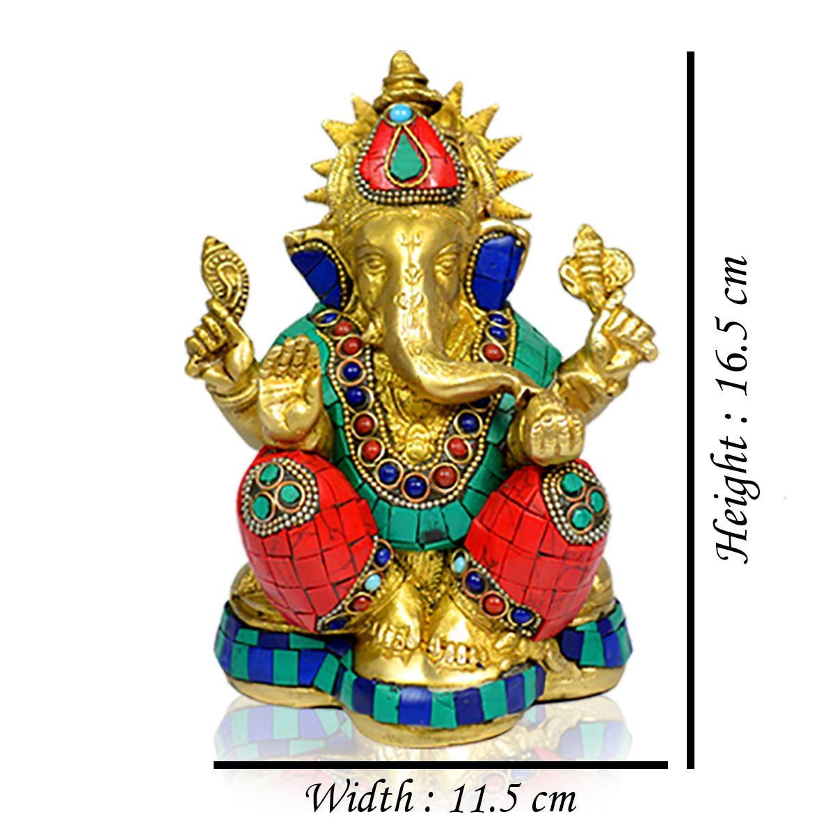 Brass Ganesha with Stone for Home Decor, Office Décor & Gifting | Premium Brass Lord Ganesh Idol | Vastu & Feng Shui Statue for Diwali, Housewarming & Spiritual Décor | 1750–1900 Gram