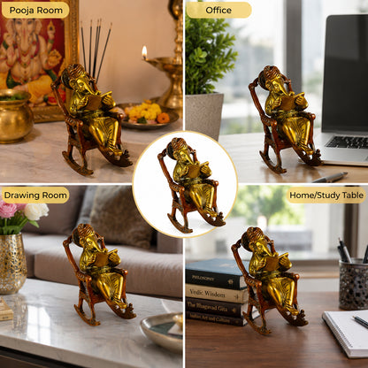 Brass Lord Ganesha Statue Sitting on a Chair | Premium Brass Ganesh Idol for Home Decor, Office Desk & Pooja Room | Vastu & Feng Shui Decorative Murti for Diwali, Housewarming & Gifting | 1000–1100 Gram