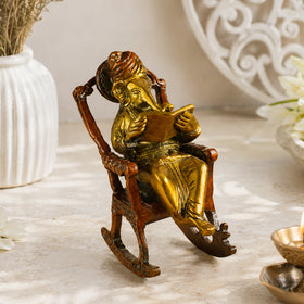 Brass Lord Ganesha Statue Sitting on a Chair | Premium Brass Ganesh Idol for Home Decor, Office Desk & Pooja Room | Vastu & Feng Shui Decorative Murti for Diwali, Housewarming & Gifting | 1000–1100 Gram