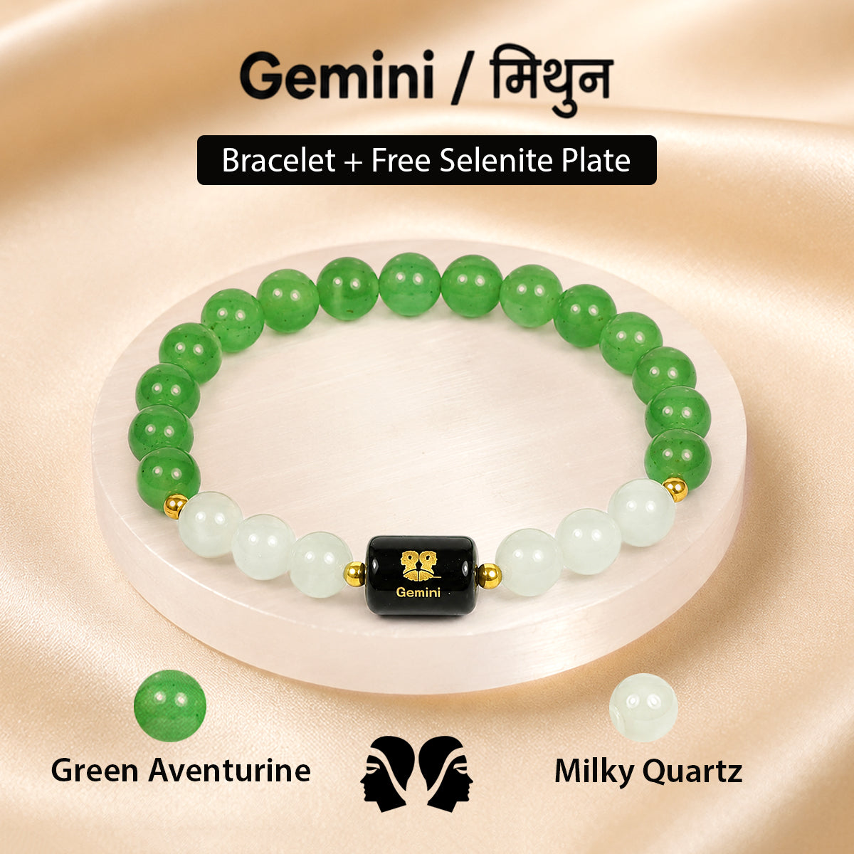 Certified Zodiac Crystal Bracelet Collection with FREE Natural Raw Selenite Plate | Birth Sign Astrology Gemstone Bracelet for 12 Zodiac Signs | Gift for Men & Women