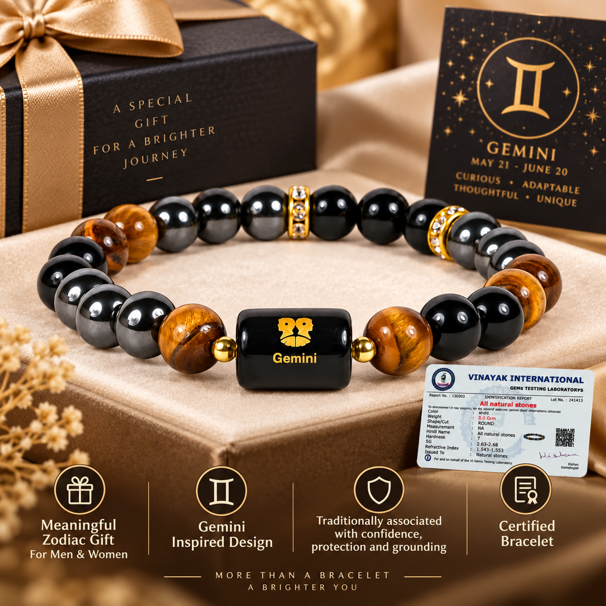 Certified Triple Protection Gemini Zodiac Bracelet 8 mm