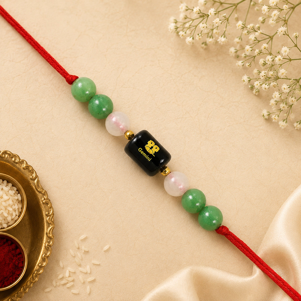 Gemini (मिथुन राशि) Zodiac Birth Sign Gemstone Rakhi | Natural Crystal Astrology Rakhi Bracelet | Adjustable Thread Raksha Bandhan Gift for Men & Women