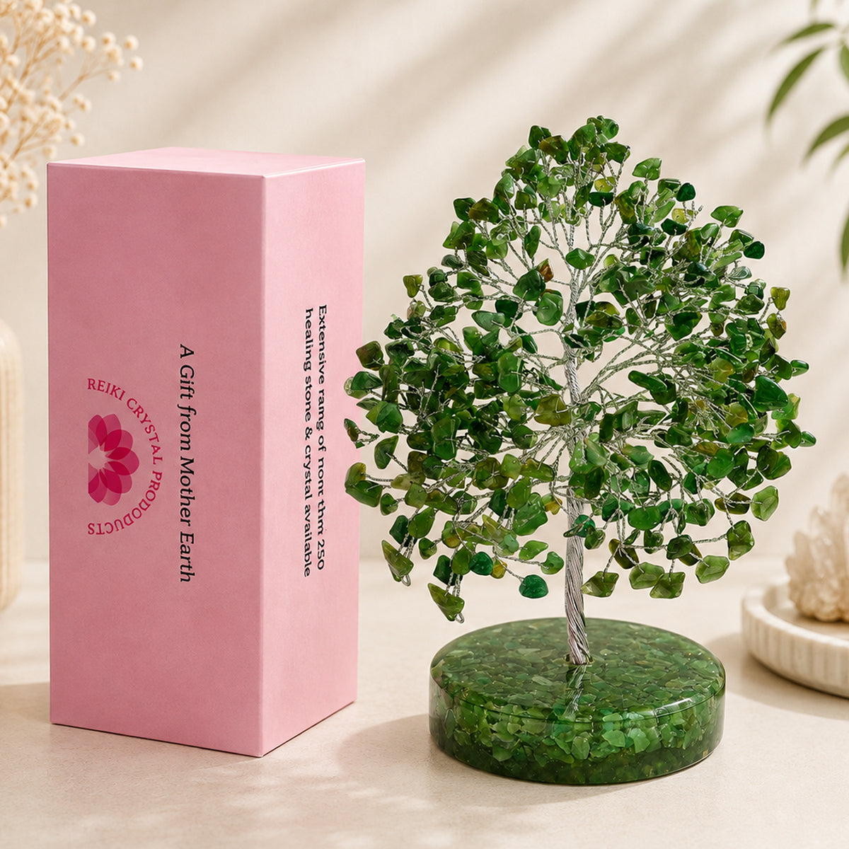 Natural Green Aventurine Crystal Tree with Natural Green Aventurine Chip Stone Base | Reiki Charged Money Tree for Wealth, Prosperity, Abundance & Positive Energy | Home & Office Décor | Vastu & Feng Shui