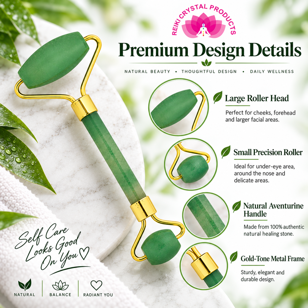 Green Aventurine Face Massage Roller for Serum Oil and Moisturiser