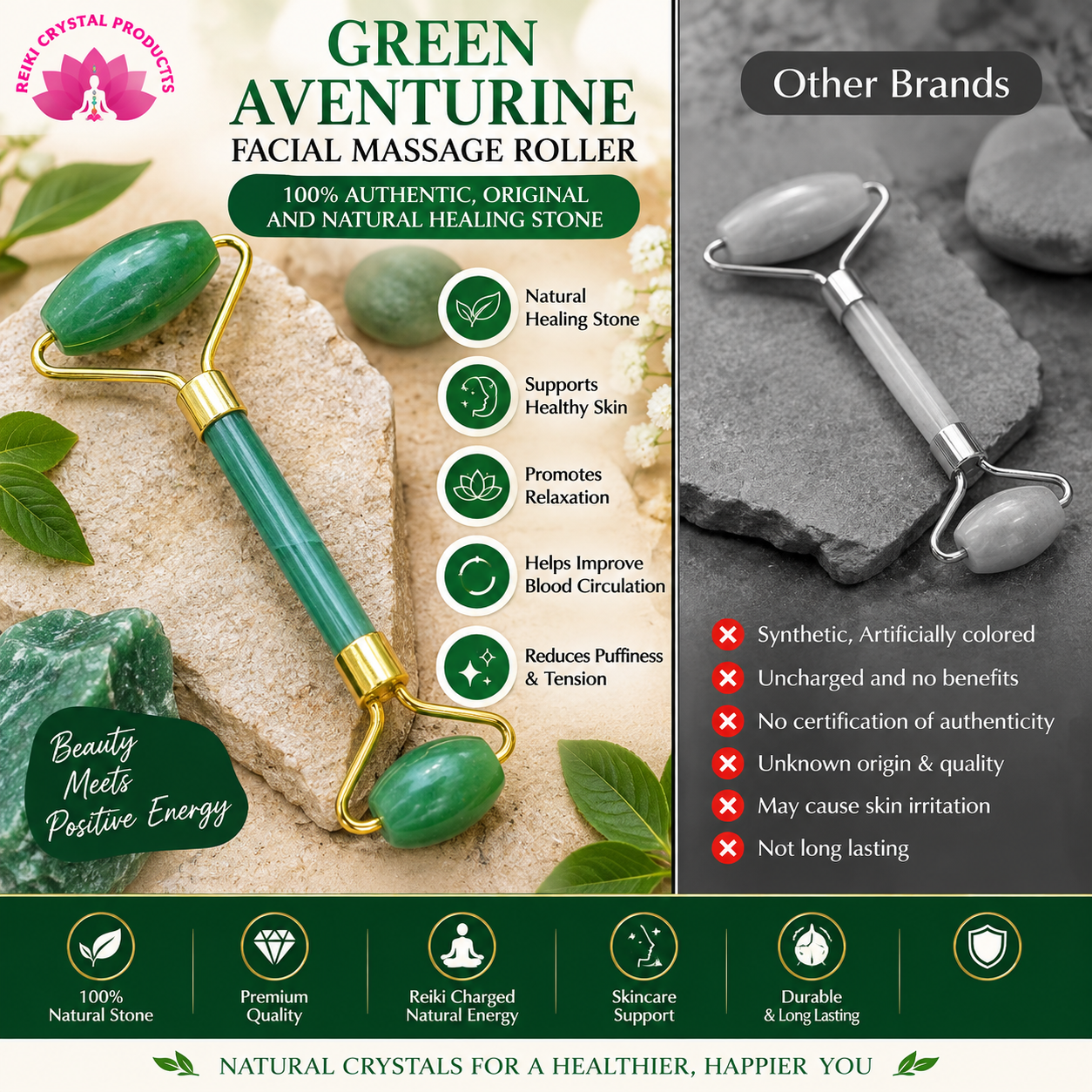 Green Aventurine Facial Roller for Face Neck and Jawline Massage