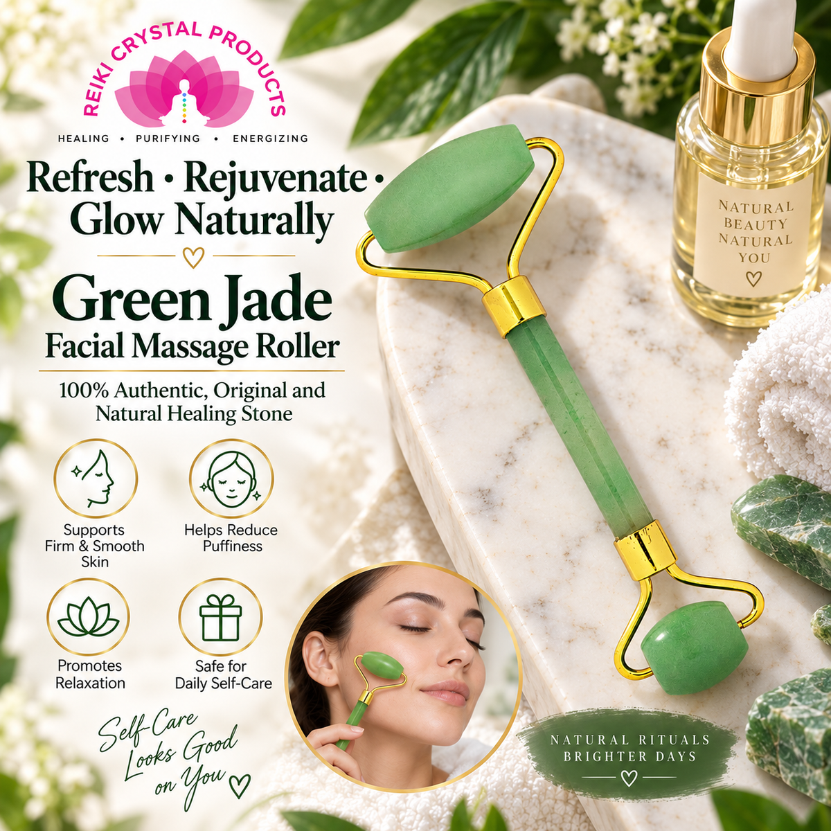 Green Jade Facial Roller for Face Neck and Jawline Massage