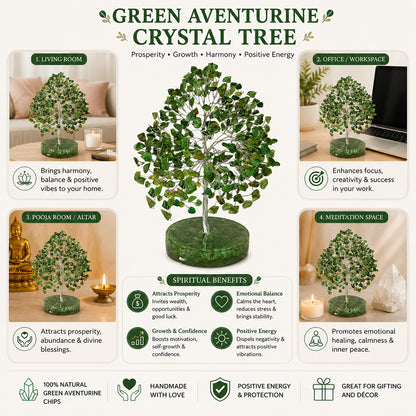 Natural Green Aventurine Crystal Tree with Natural Green Aventurine Chip Stone Base | Reiki Charged Money Tree for Wealth, Prosperity, Abundance & Positive Energy | Home & Office Décor | Vastu & Feng Shui