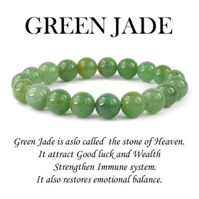 Green Jade 10 mm Round Bead Bracelet | Natural Green Jade Crystal Bracelet for Luck, Prosperity, Harmony & Success | Reiki Charged Gemstone Bracelet for Men & Women