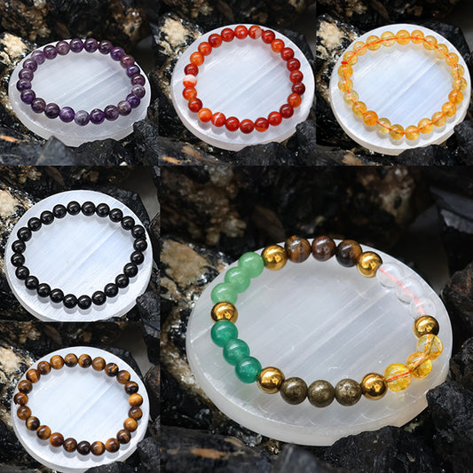 Certified Bracelet with Selenite Charging Plate Combo | Amethyst Citrine Tiger Eye Rose Quartz Sphatik Green Jade Pyrite Black Tourmaline Dhan Yog Money Magnet Bracelet