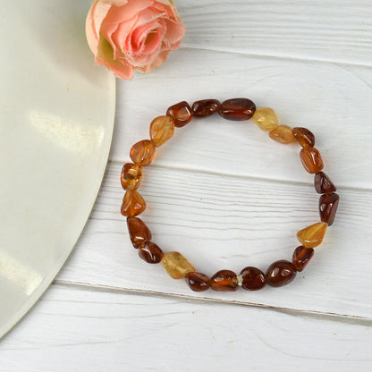 Hessonite Tumble Crystal Bracelet | Natural Healing Gemstone Bracelet for Confidence & Success