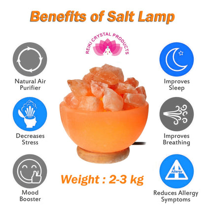 Himalayan Fire Bowl Salt Lamp | Hand-Carved Rock Salt Lamp with Wooden Base