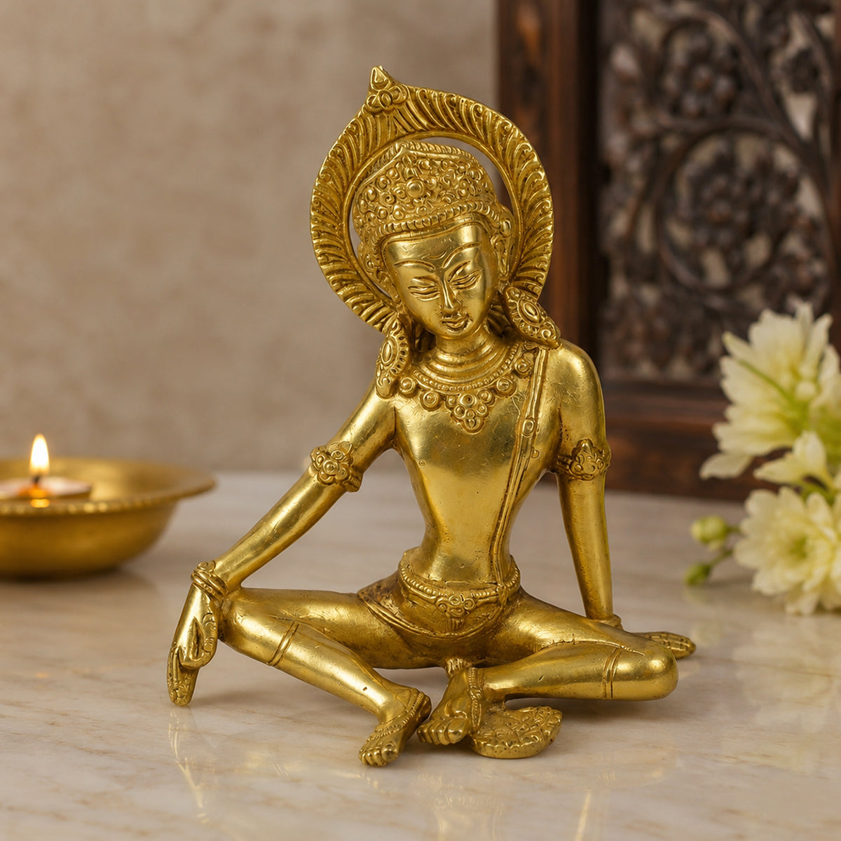 Brass Indra Dev for Vastu Remedy 17.7 cm (7 Inch) | Pure Brass Lord Indra Statue for Home, Office & Temple | Decorative Brass Indra Dev Idol for Prosperity, Strength, Protection & Spiritual Home Décor