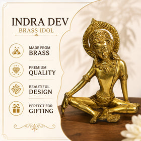 Brass Indra Dev for Vastu Remedy 17.7 cm (7 Inch) | Pure Brass Lord Indra Statue for Home, Office & Temple | Decorative Brass Indra Dev Idol for Prosperity, Strength, Protection & Spiritual Home Décor