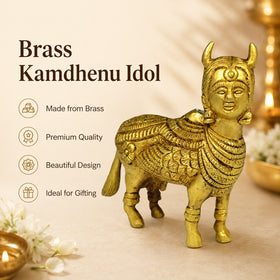 Brass Kamdhenu Cow for Vastu Remedy 400 Gram | Pure Brass Kamdhenu Cow with Calf Statue for Home, Office & Temple | Decorative Brass Gau Mata Idol for Prosperity, Harmony & Spiritual Home Décor