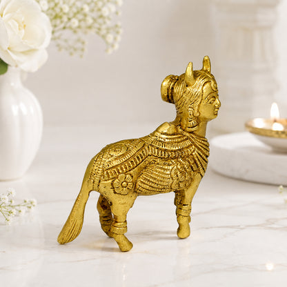 Brass Kamdhenu Cow for Vastu Remedy 400 Gram | Pure Brass Kamdhenu Cow with Calf Statue for Home, Office & Temple | Decorative Brass Gau Mata Idol for Prosperity, Harmony & Spiritual Home Décor