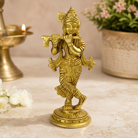 Standing Brass Lord Krishna Idol Statue