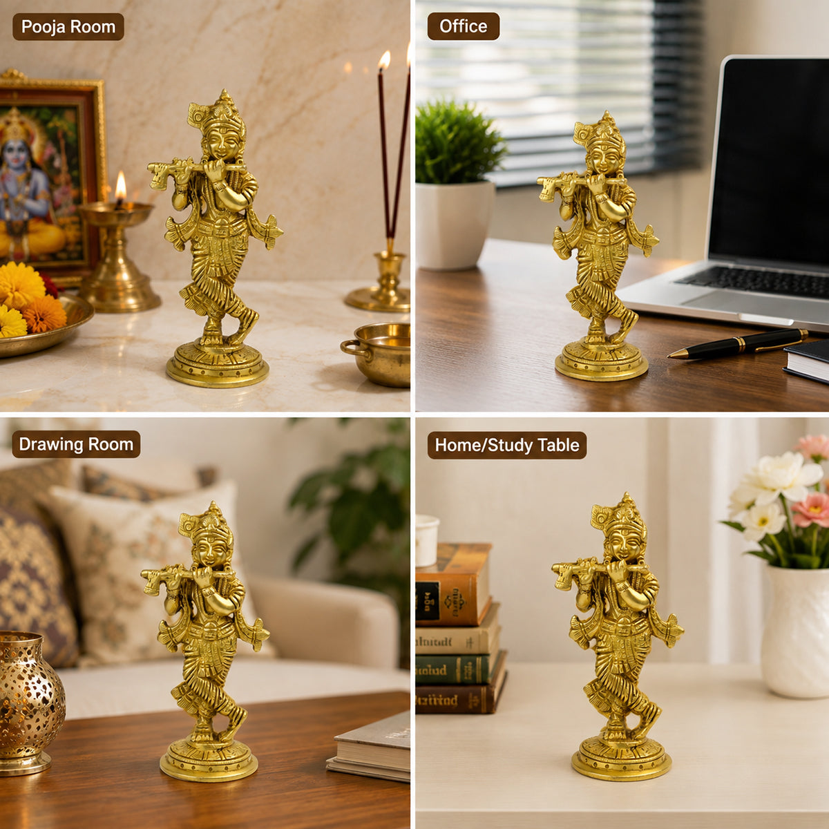 Standing Brass Lord Krishna Idol Statue