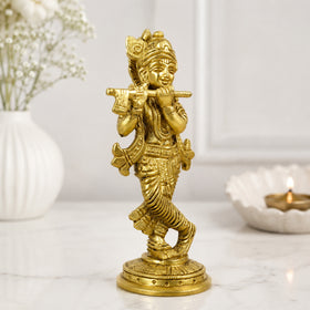 Standing Brass Lord Krishna Idol Statue
