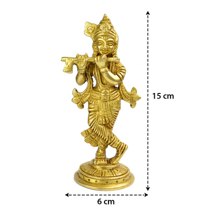 Standing Brass Lord Krishna Idol Statue