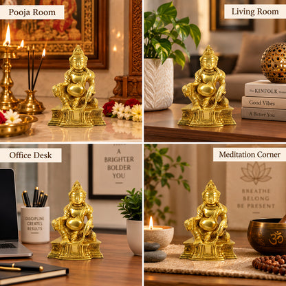 Brass Lord Kuber Statue of Wealth Idol 12.7 cm | Kuber God Murti for Home Temple, Office Desk, Vastu & Spiritual Decor