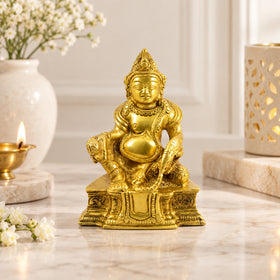 Brass Lord Kuber Statue of Wealth Idol 12.7 cm | Kuber God Murti for Home Temple, Office Desk, Vastu & Spiritual Decor