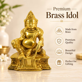 Brass Lord Kuber Statue of Wealth Idol 12.7 cm | Kuber God Murti for Home Temple, Office Desk, Vastu & Spiritual Decor