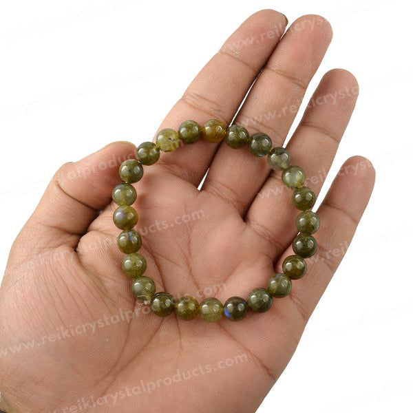 Labradorite gemstone bracelet with round beads for transformation and balance