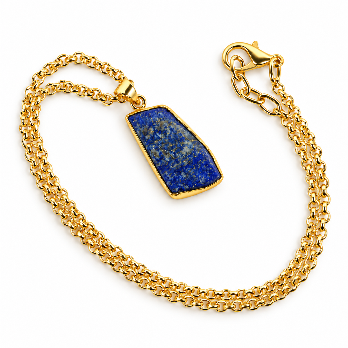 Lapis Lazuli Crystal Pendant with Golden Metal Chain