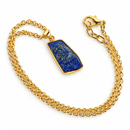 Lapis Lazuli Crystal Pendant with Golden Metal Chain