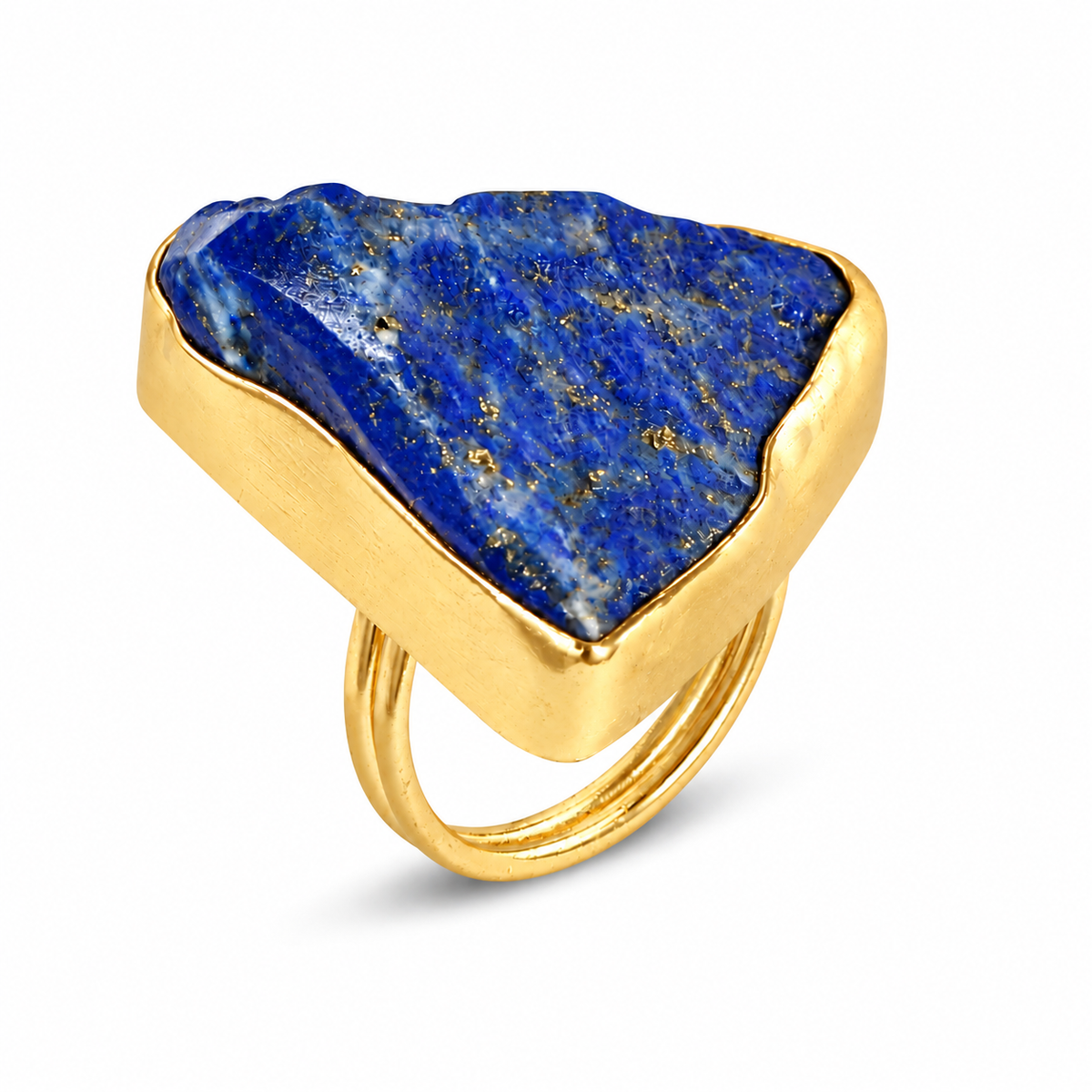 Lapis Lazuli Raw Crystal Gold Tone Adjustable Ring